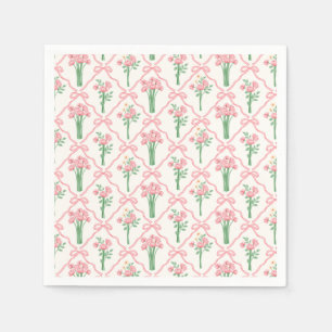 Bow Paper Napkins, Pink Floral Party Napkin