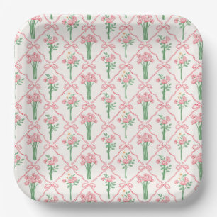 Bow Paper Plates, Pink Floral Party Plate