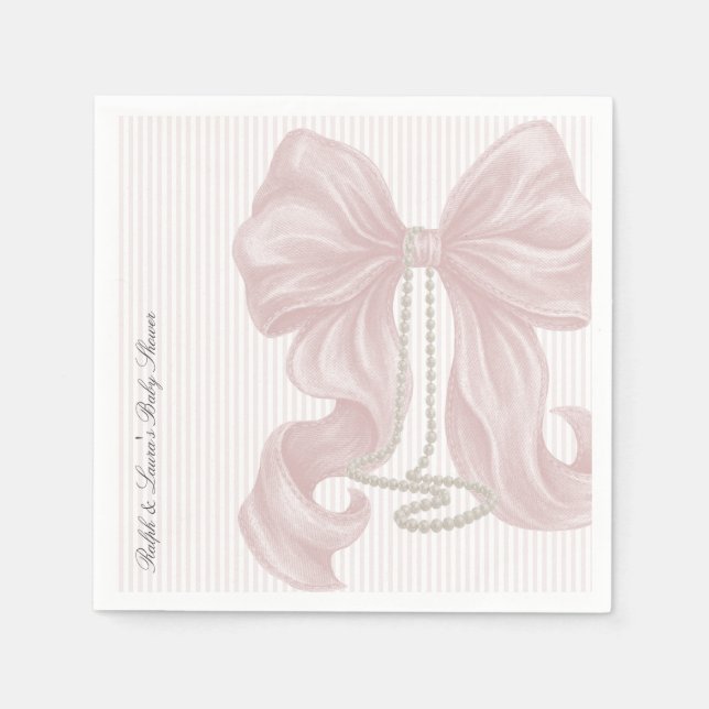 Bow Pearl Girl Baby Shower  Napkin (Front)
