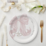 Bow Pearl Girl Baby Shower  Paper Plate<br><div class="desc">Elegant timeless striped themed baby shower plate</div>
