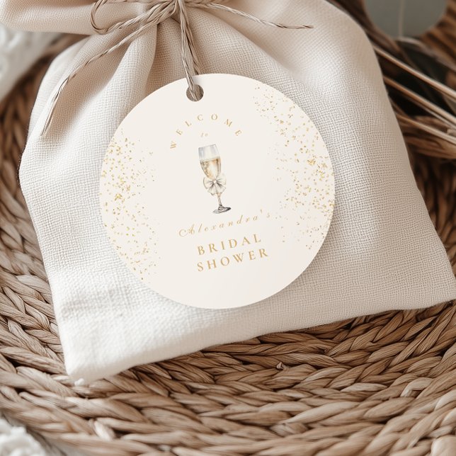 Bow Pearls And Prosecco Bridal Shower Classic Round Sticker (Creator Uploaded)