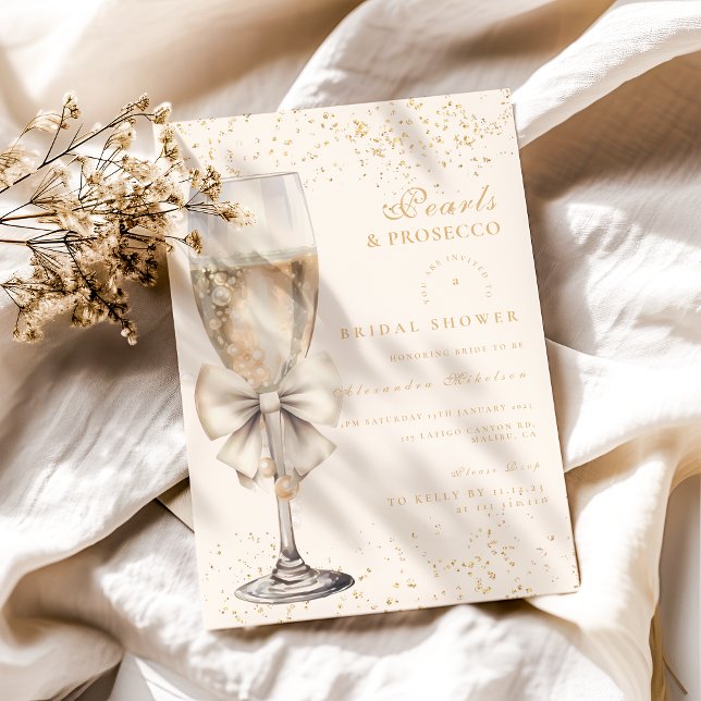 Bow Pearls And Prosecco Bridal Shower Invitation (Creator Uploaded)