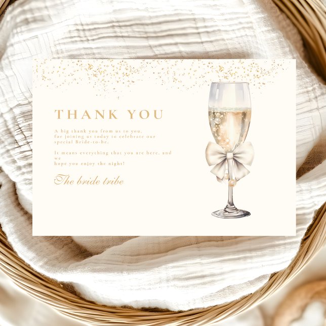 Bow Pearls And Prosecco Bridal Shower Thank You Card (Creator Uploaded)
