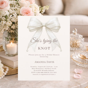 Bow pearls ivory knot Bridal Shower invitation
