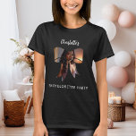 Bow photo Bachelorette Party T-Shirt<br><div class="desc">A black,  dark coloured t-shirt Decorated with a bow shaped photo frame.  Personalise and add a name. White handwritten style script.</div>