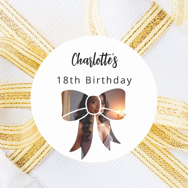 Bow photo Birthday Classic Round Sticker (Creator Uploaded)