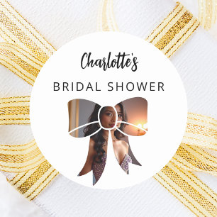 Bow photo Bridal Shower Classic Round Sticker