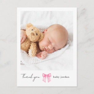 Bow Photo Modern Baby Shower Thank You Postcard