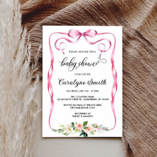 Bow Pink Baby Shower Invitation