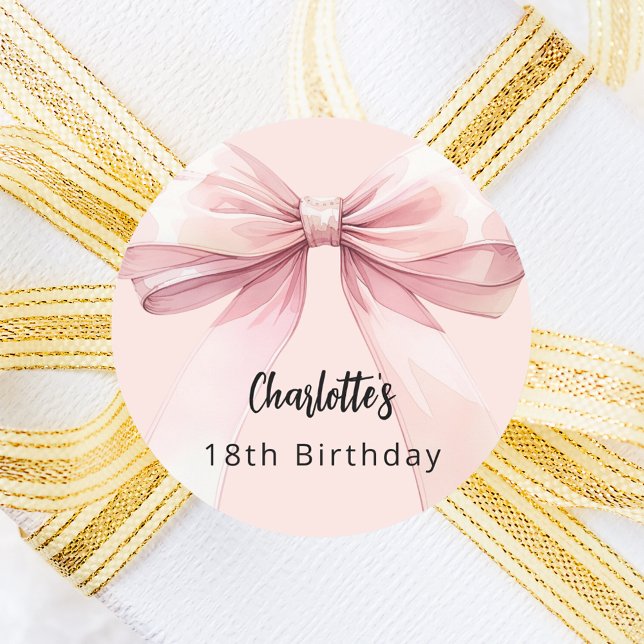 Bow pink Birthday Classic Round Sticker (Creator Uploaded)