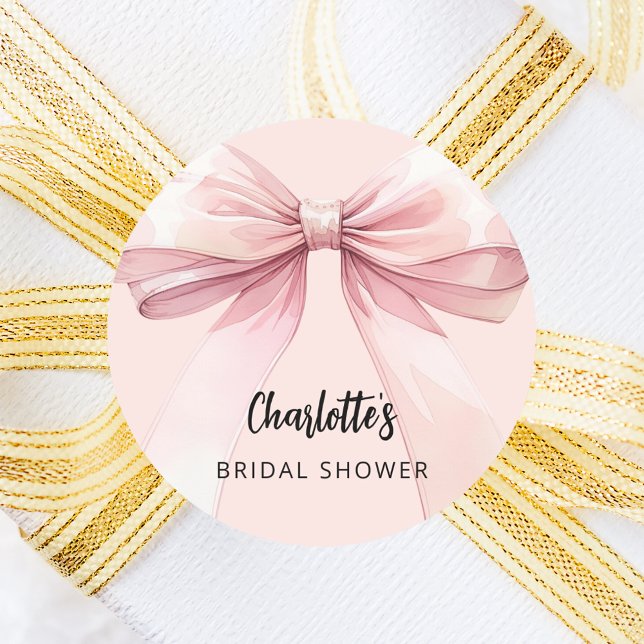 Bow pink Bridal Shower Classic Round Sticker (Creator Uploaded)