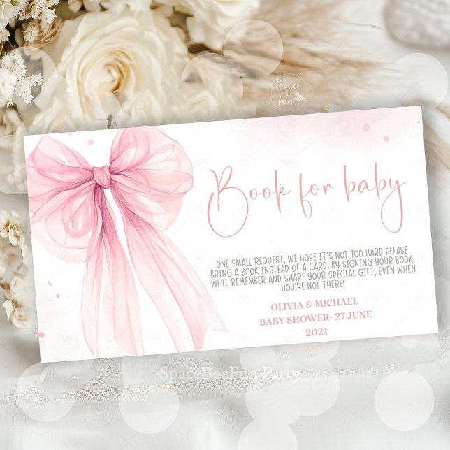 Bow Pink Coquette Baby Shower personalise Enclosure Card (A delicate Bow Pink Coquette baby shower collection featuring soft pink bows, elegant details, and c)