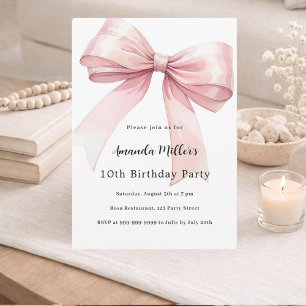 Bow pink coquette girl birthday invitation