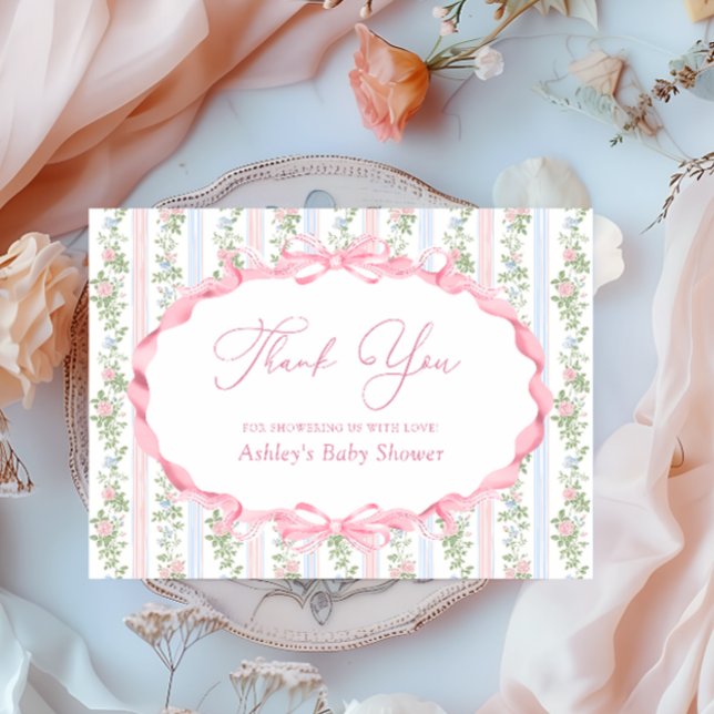 Bow Pink Floral Baby Shower Thank You (Creator Uploaded)