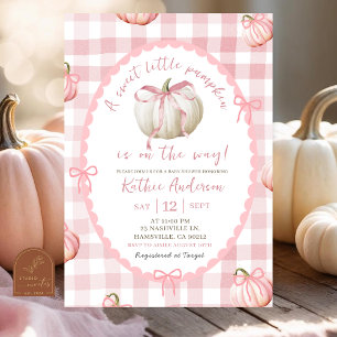 Bow Pink Gingham Pumpkin Baby Shower Invitation