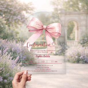 Bow pink girl clear luxury arch Confirmation Acrylic Invitations