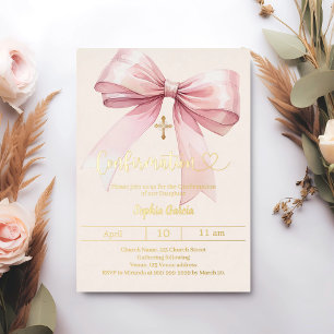 Bow pink girl cream elegant Confirmation gold
