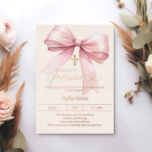 Bow pink girl luxury rose gold First Communion