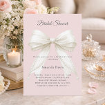 Bow pink ivory pearls beige Bridal Shower Invitation<br><div class="desc">Celebrate the bride-to-be with this elegant powder pink bridal shower invitation. The design centers on a large ivory watercolor bow detailed with pearl strands over a soft powder pink backdrop. This invitation is an ideal choice for a sophisticated garden-themed shower or a classic coquette celebration. Personalize and add a name...</div>