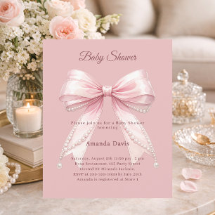 Bow pink pearl elegant girl Baby Shower invitation