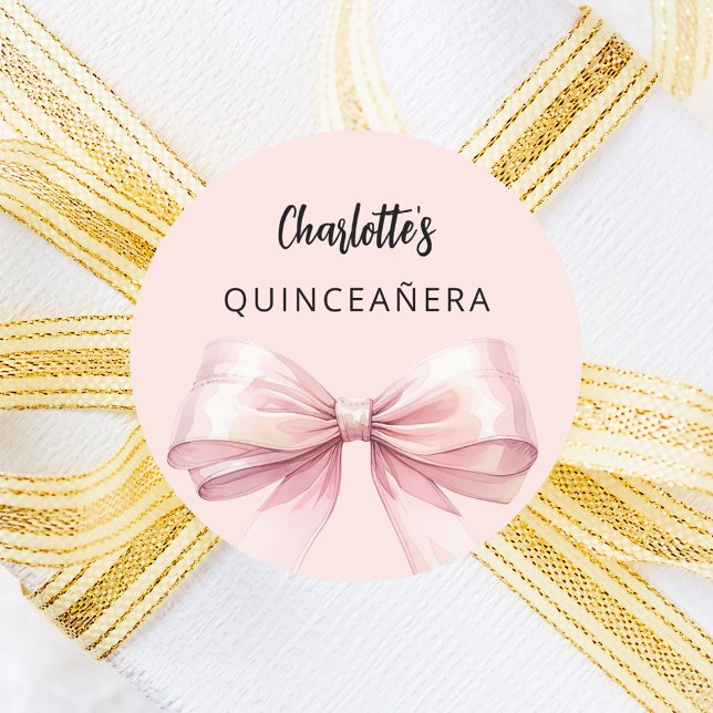 Bow pink Quinceanera Classic Round Sticker (Creator Uploaded)