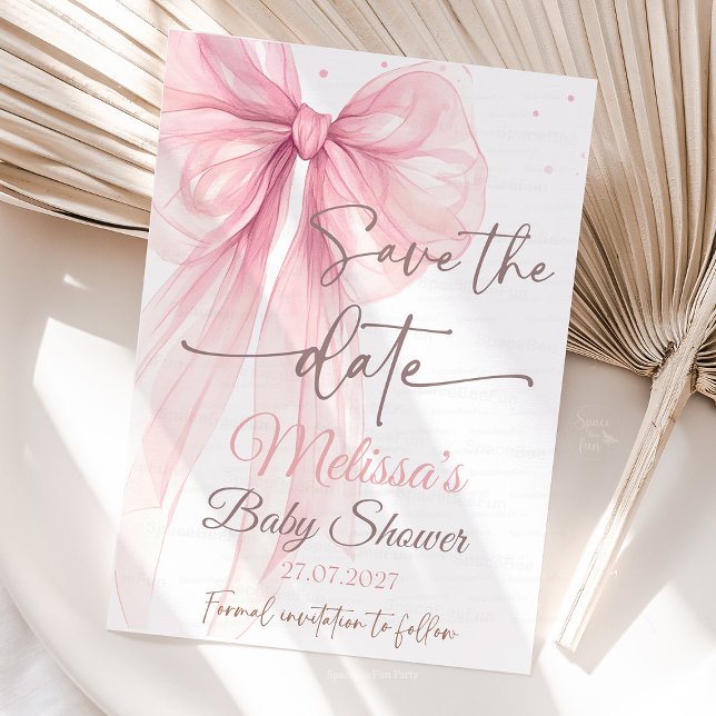 Bow Pink Save the date Baby Shower  Coquette  Invitation (Bow Pink Coquette Baby Shower Collection )