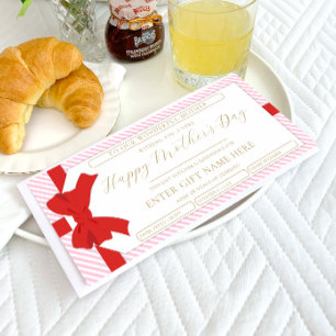 Bow Pink Stripe Mother's Day Gift Voucher Card