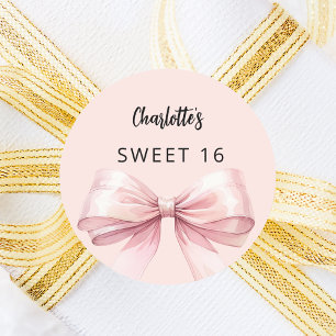 Bow pink Sweet 16 Classic Round Sticker