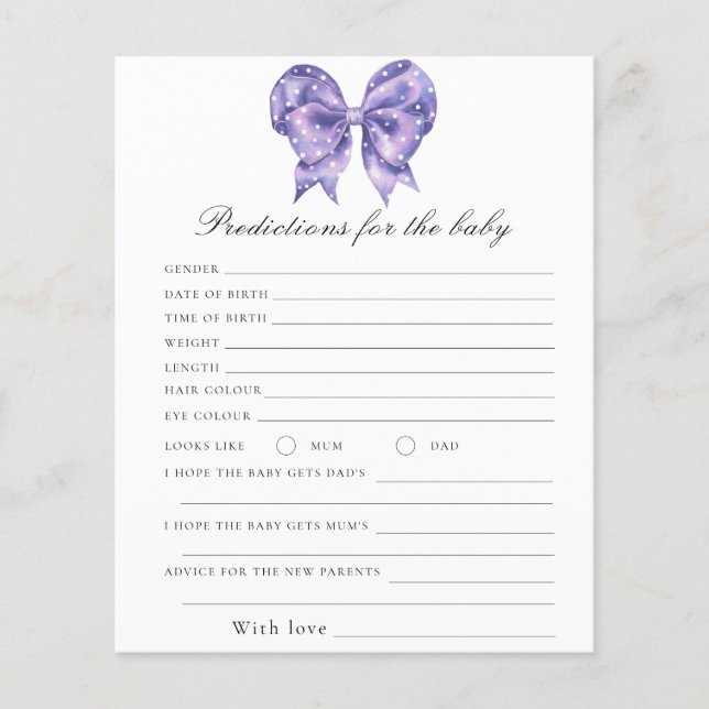 Bow polka dot baby shower - predictions baby (Front)