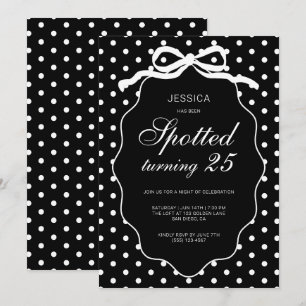 Bow Polka Dot Spotted Turning 25th Birthday Party Invitation