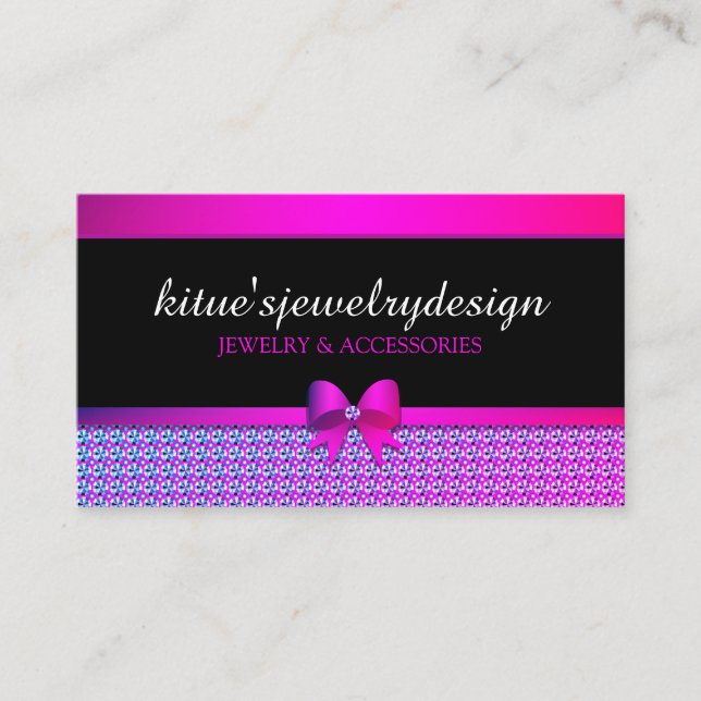 Bow Purple Diamond Jewellery Business Card (Front)