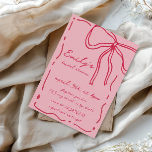 Bow Quirky Hand Drawn Red Pink Bridal Shower Invitation