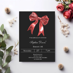 Bow red black Sweet 16 Invitation