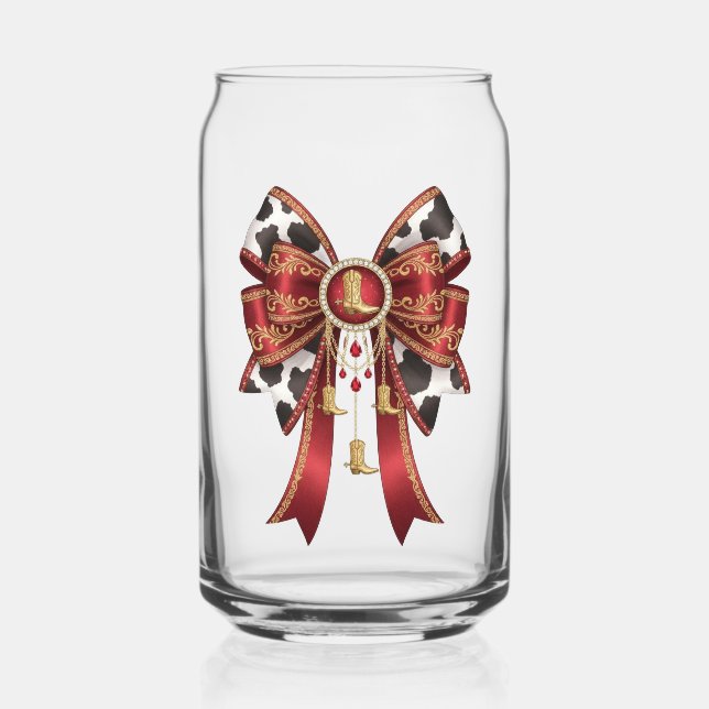 bow red cowgirl can glass (Front)