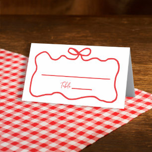 Bow Red Hand Drawn Wavy Bridal Shower Place Card