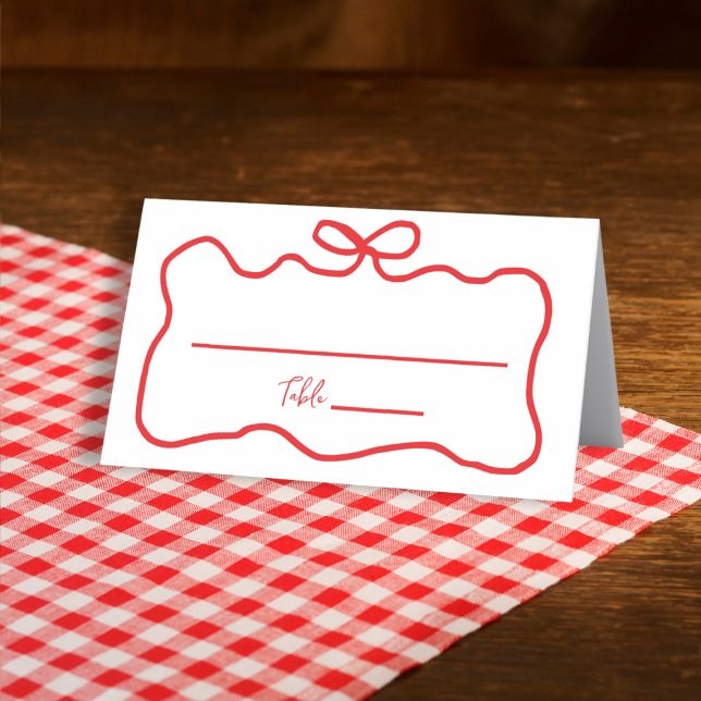 Bow Red Hand Drawn Wavy Bridal Shower Place Card (Bow Red Hand Drawn Wavy Bridal Shower Place Card)