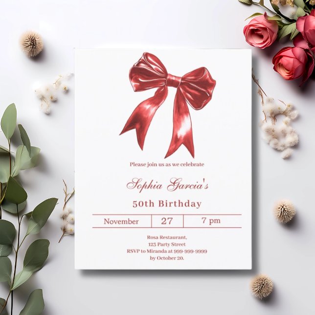 Bow red white birthday invitation (Creator Uploaded)