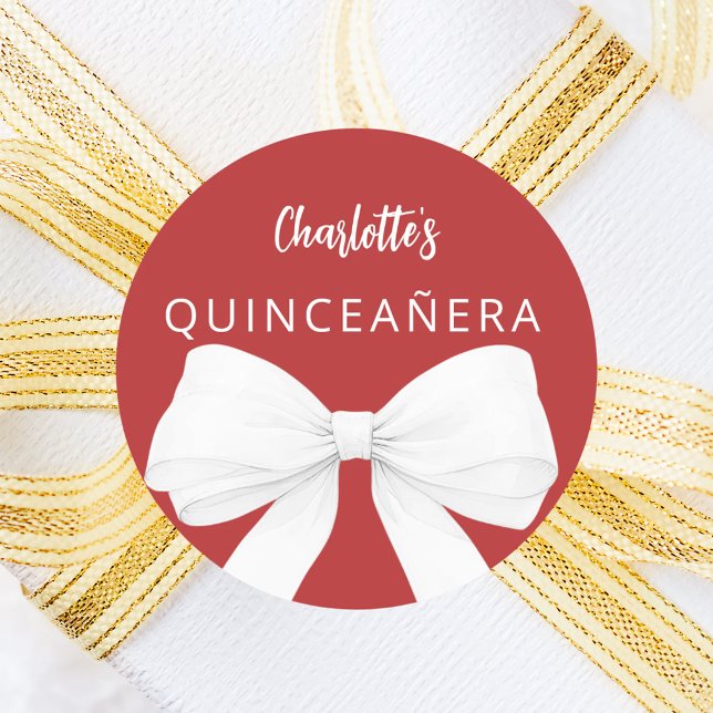 Bow red white Quinceanera Classic Round Sticker (Creator Uploaded)