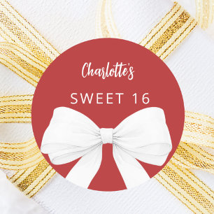 Bow red white Sweet 16 Classic Round Sticker