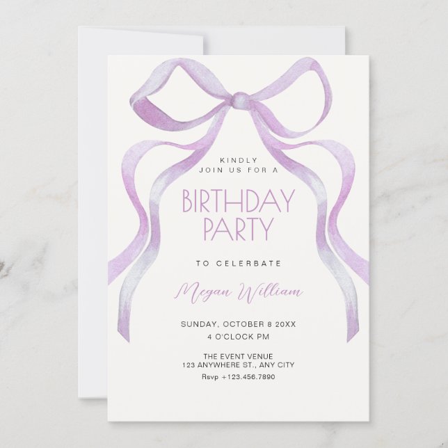 Bow ribbon birthday invitation (Front)