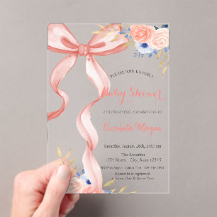 Bow Ribbon Flowers Bokeh Baby Shower Acrylic Invitations