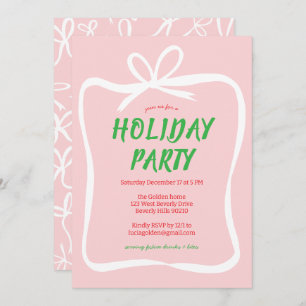 Bow Ribbon Frame Holiday Christmas Party CUSTOM Invitation