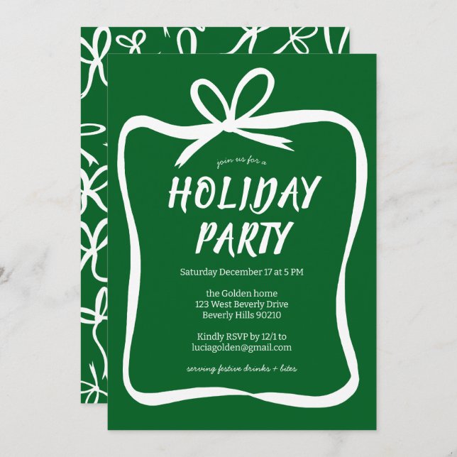 Bow Ribbon Frame Holiday Christmas Party CUSTOM  Invitation (Front/Back)