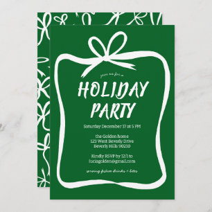 Bow Ribbon Frame Holiday Christmas Party CUSTOM Invitation