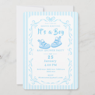 Bow Ribbon Its a Boy Baby Shoe Invitation