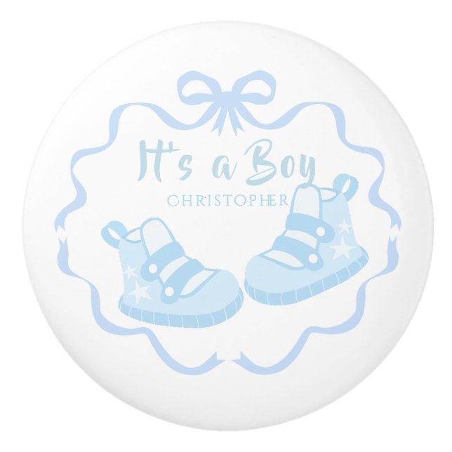 Bow Ribbon Its a Boy Blue Ceramic Knob (Front)