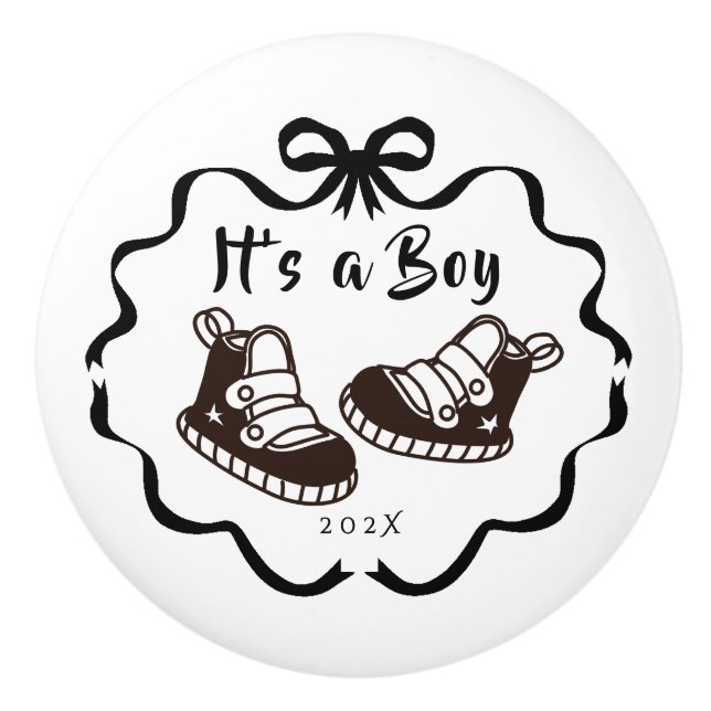 Bow Ribbon Its a Boy Ceramic Knob (Front)