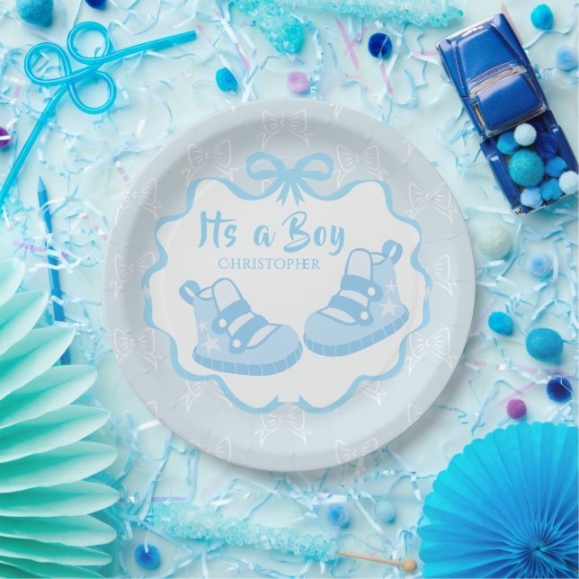 Bow Ribbon Its a  Boy Paper Plate (Party)