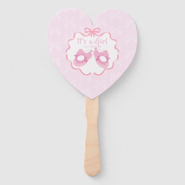 Bow Ribbon Its a Girl Hand Fan (Front)