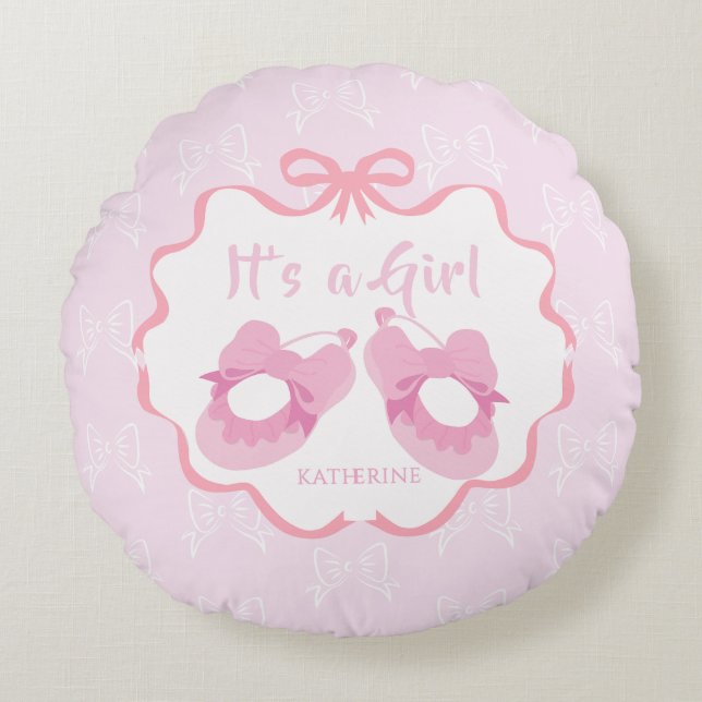 Bow Ribbon Its a Girl  Round Cushion (Front)